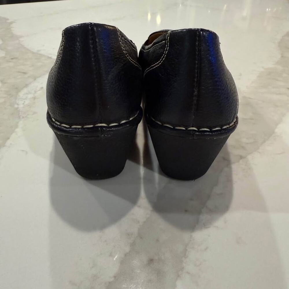 Naturalizer Shane Leather SlipOn Loafer Block Heel Womens 11M Black Stretch - Picture 4 of 10